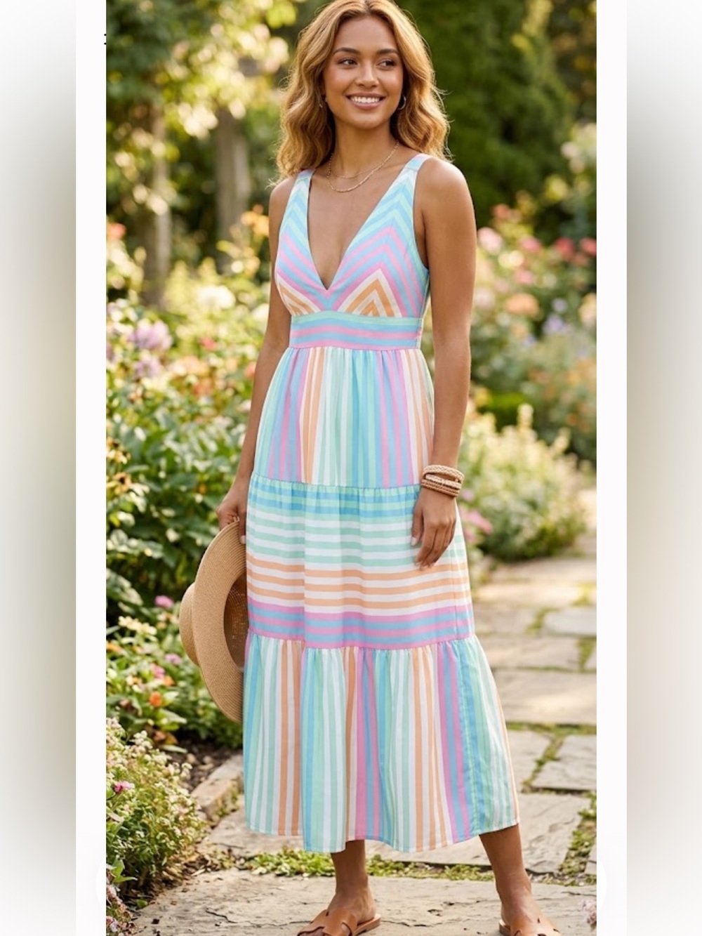 V-Neck Striped Multicolor Maxi Dress